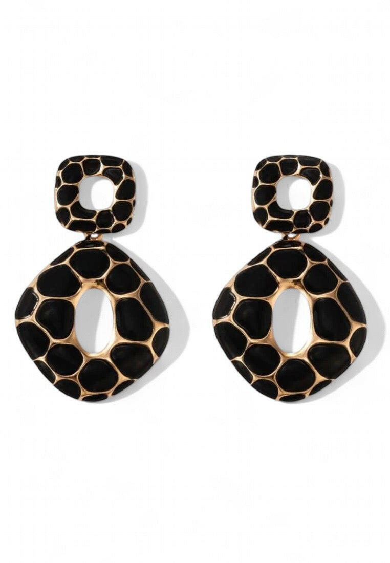 Rhombus Shape Black Dot Pattern Dangle Earrings