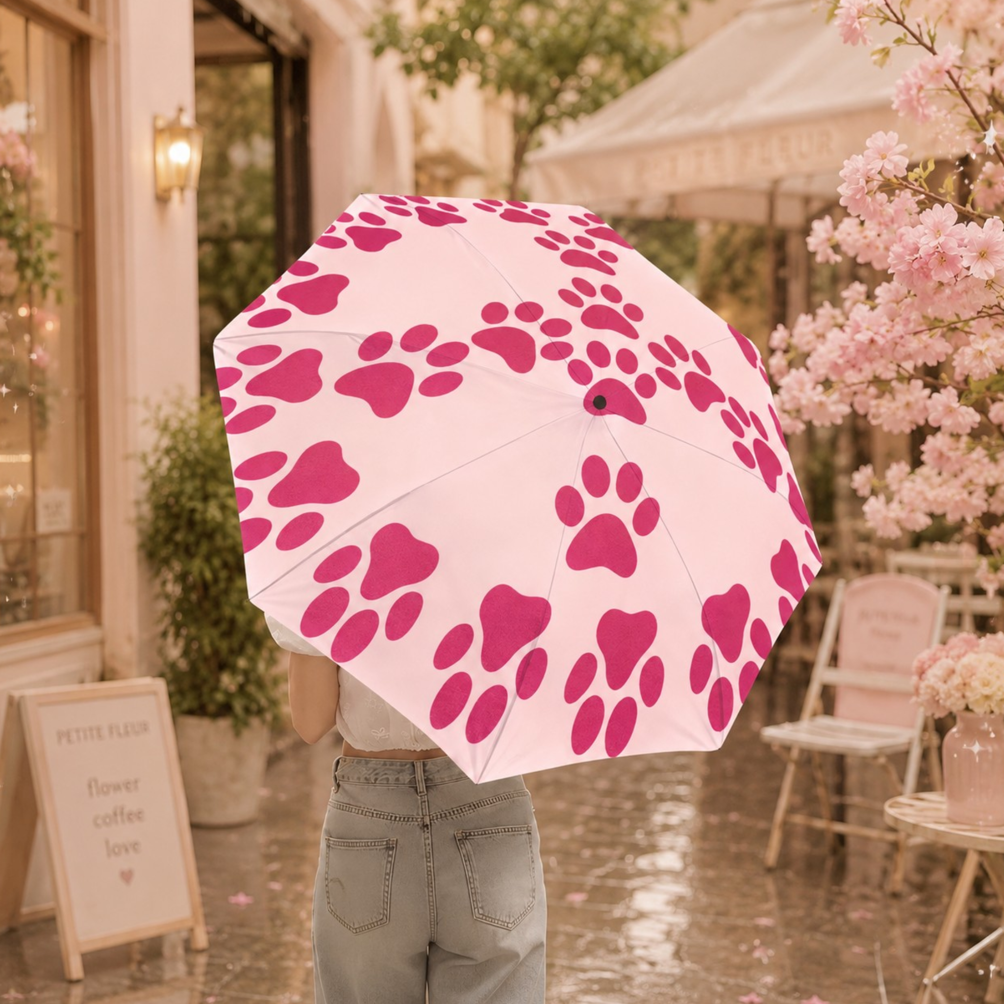 Pink Paw Print Umbrella