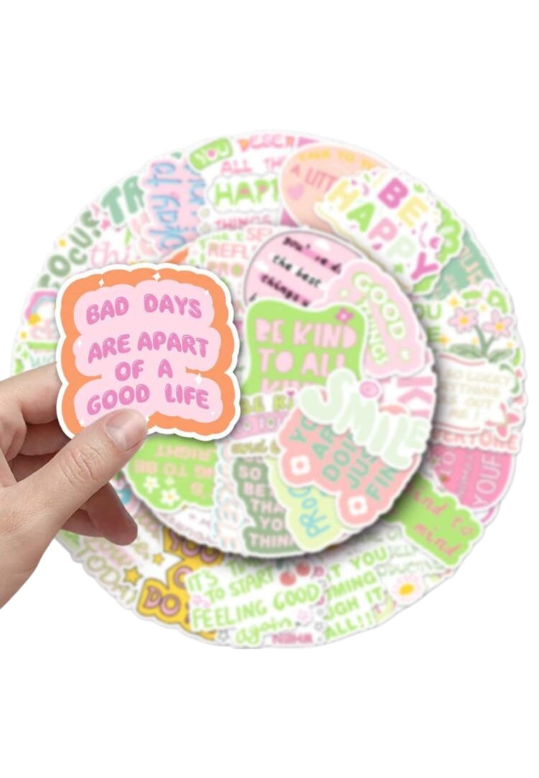 50pcs Pink And Green Danish Motivational Text Sticker