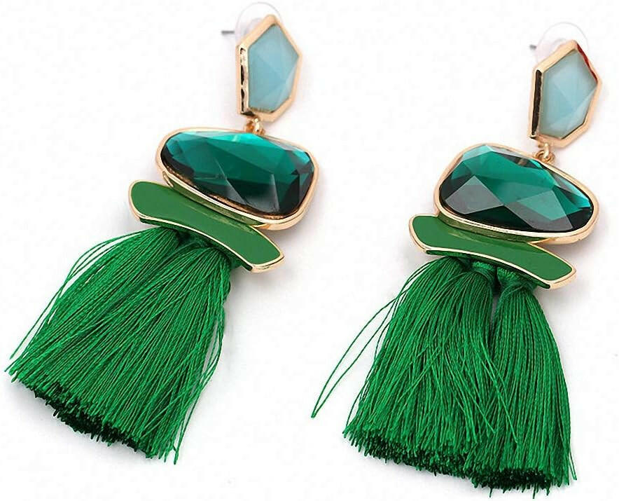 Green Tassel Decor Drop Earrings