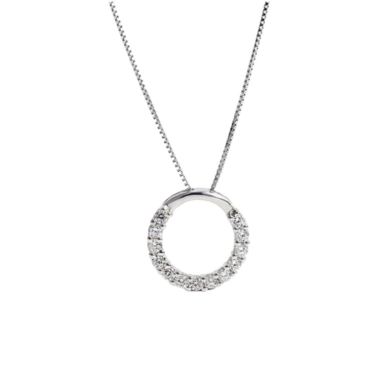 925 Sterling Silver Inlaid Circle Pendant Necklace