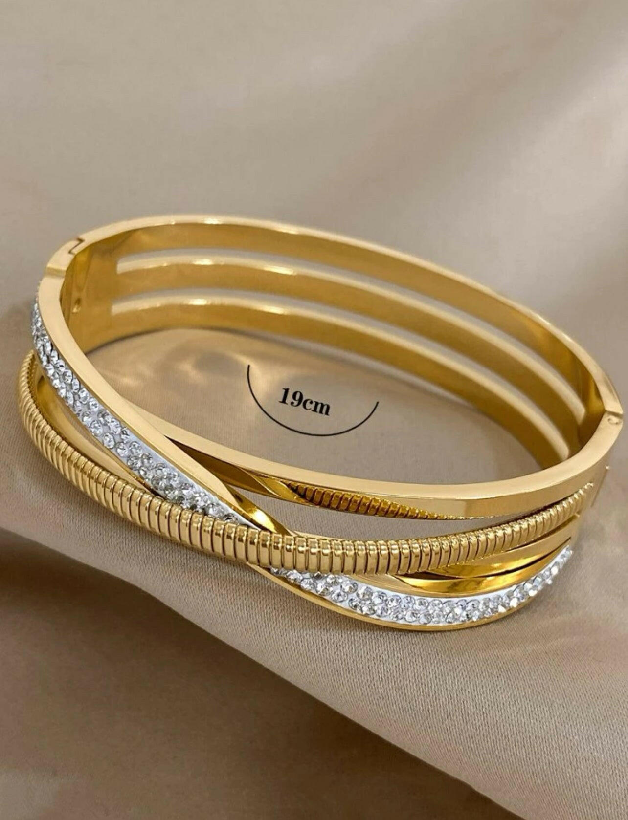 Crossed Rhinestone Stainless Steel Bangles Bracelets