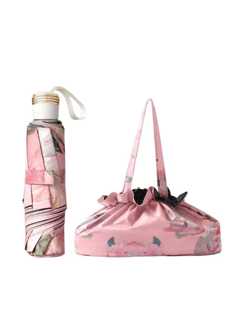 Pink Double-Layer Printed Flower Umbrella