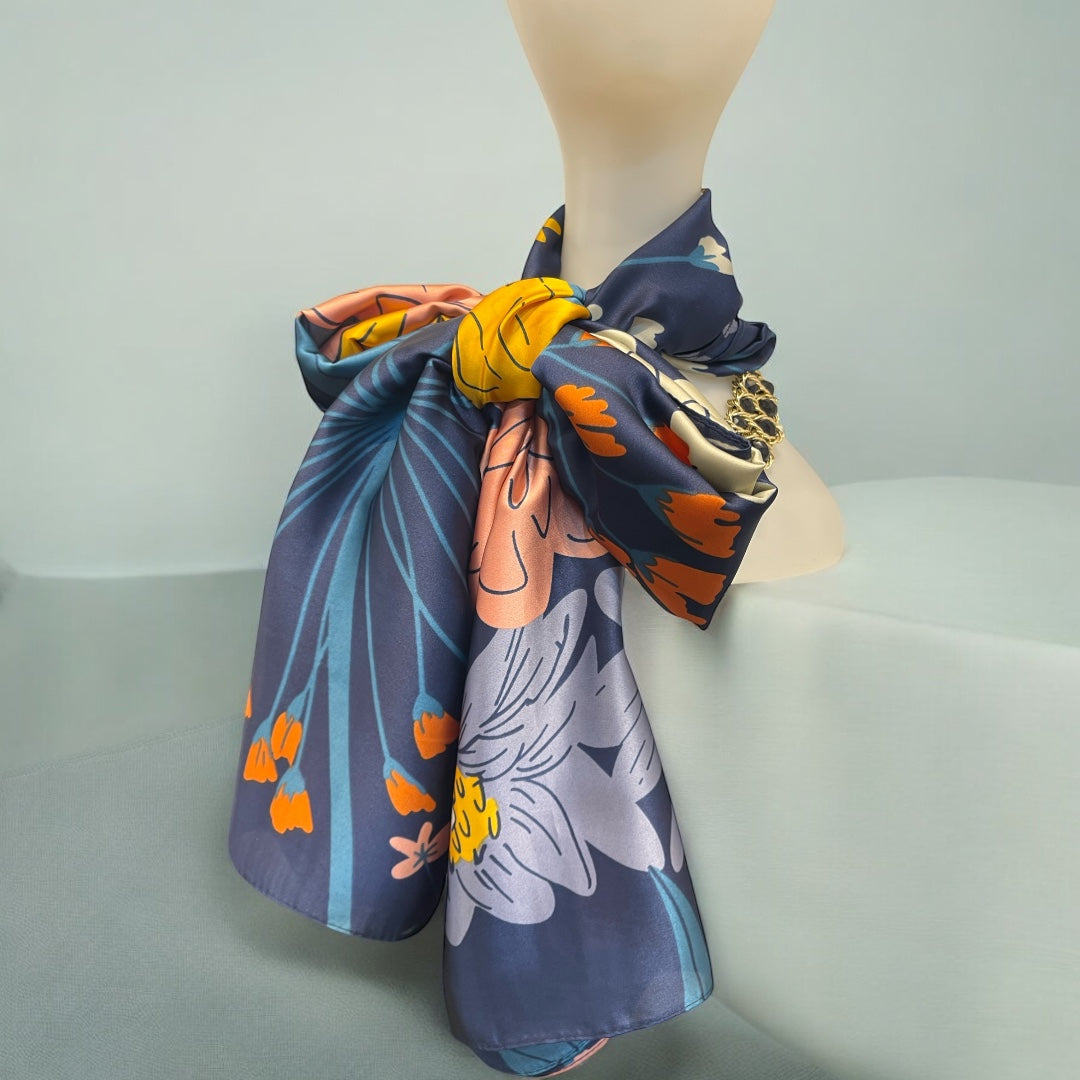 Blue Floral Printed Scarf