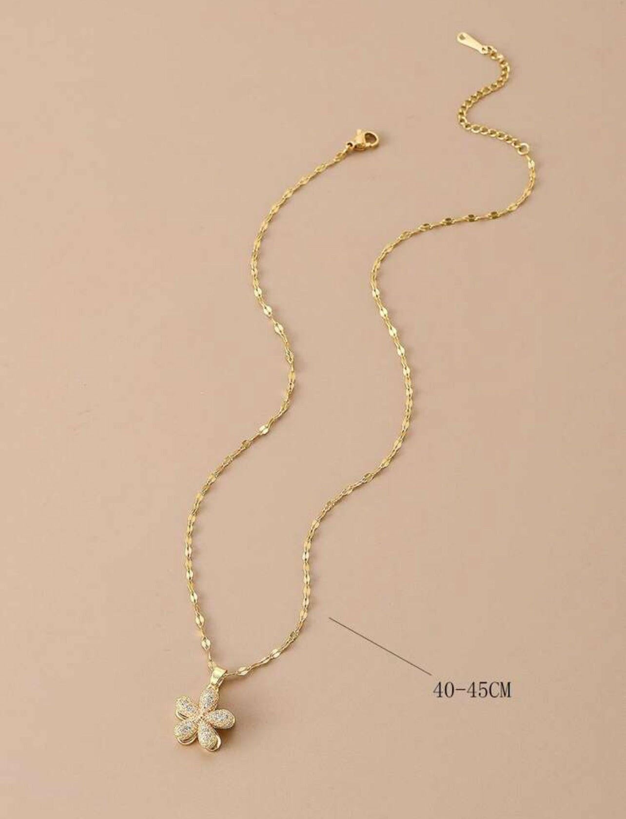 Rotatable Five-Petal Flower Stainless Steel Necklace