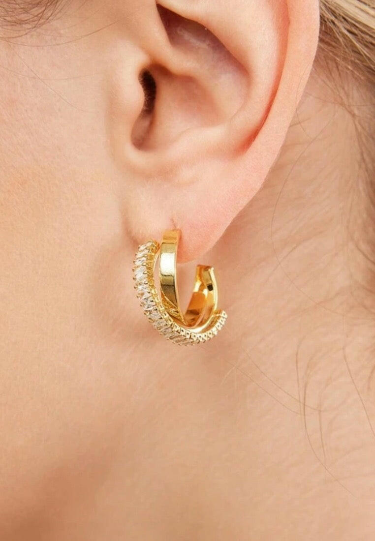 Gold-Plated Criss Cross Rhinestone Earrings