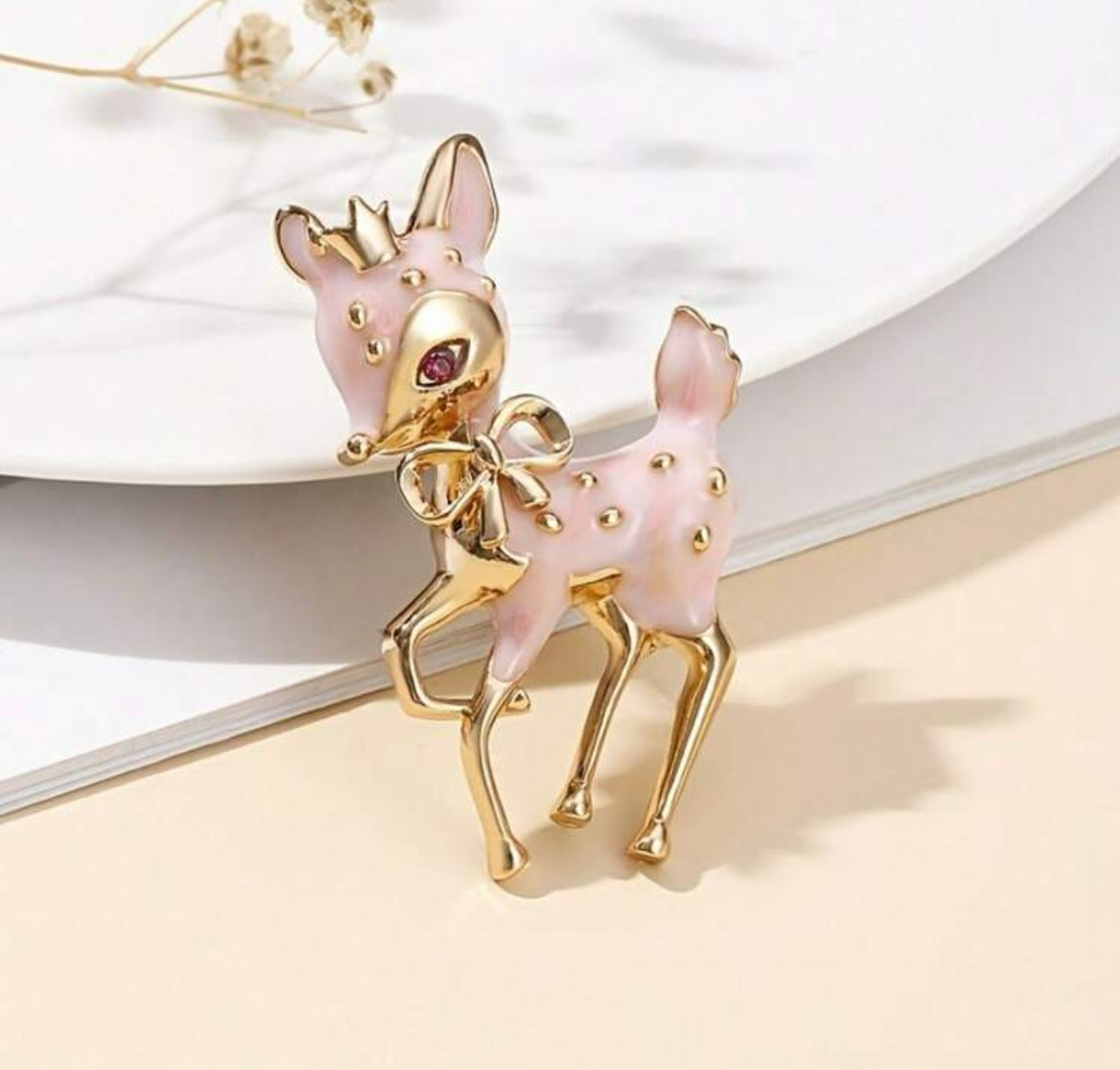 Charming Enamel Hand-Painted Deer Brooch