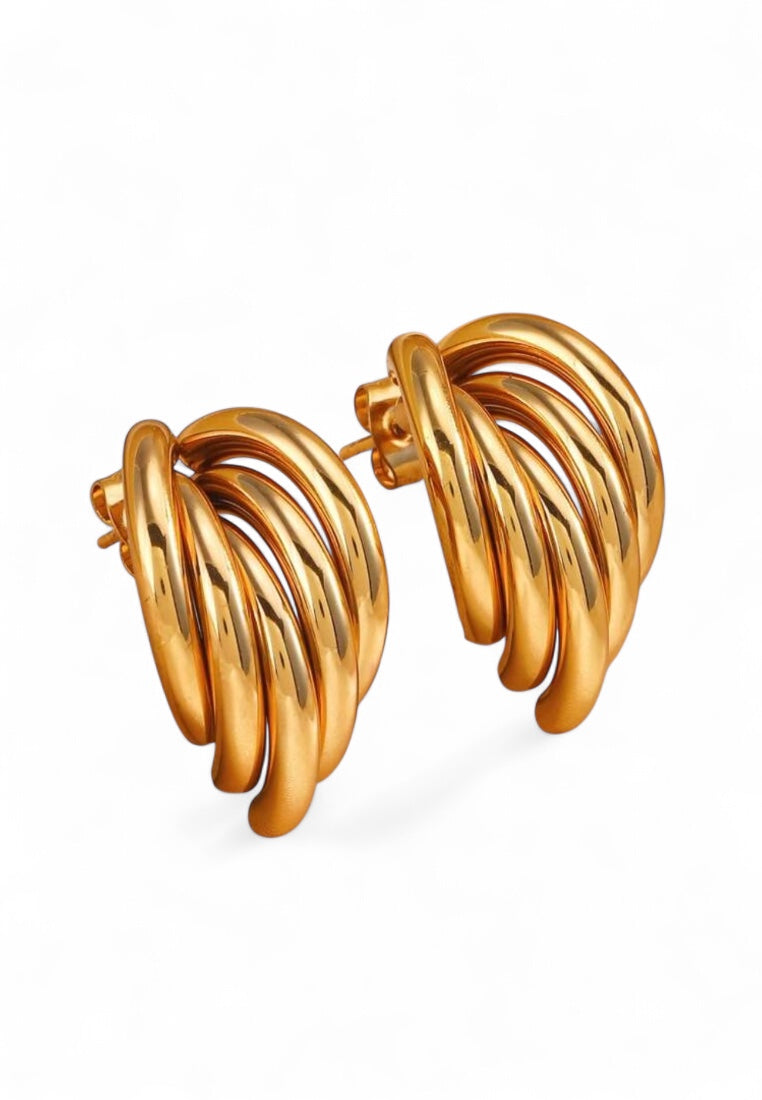 Stainless Steel Multi-Layer Line Design Stud Earrings