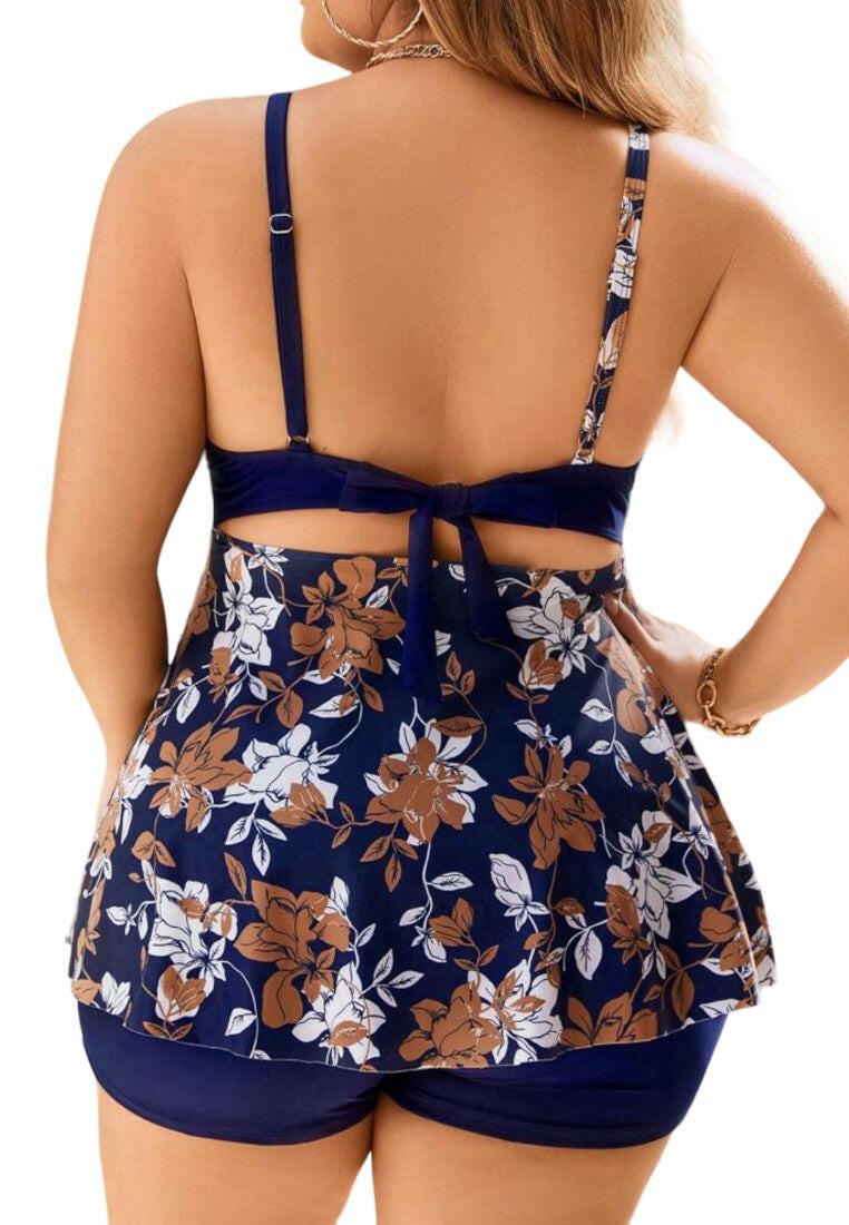 Plus Size Plant Print  Swimwear