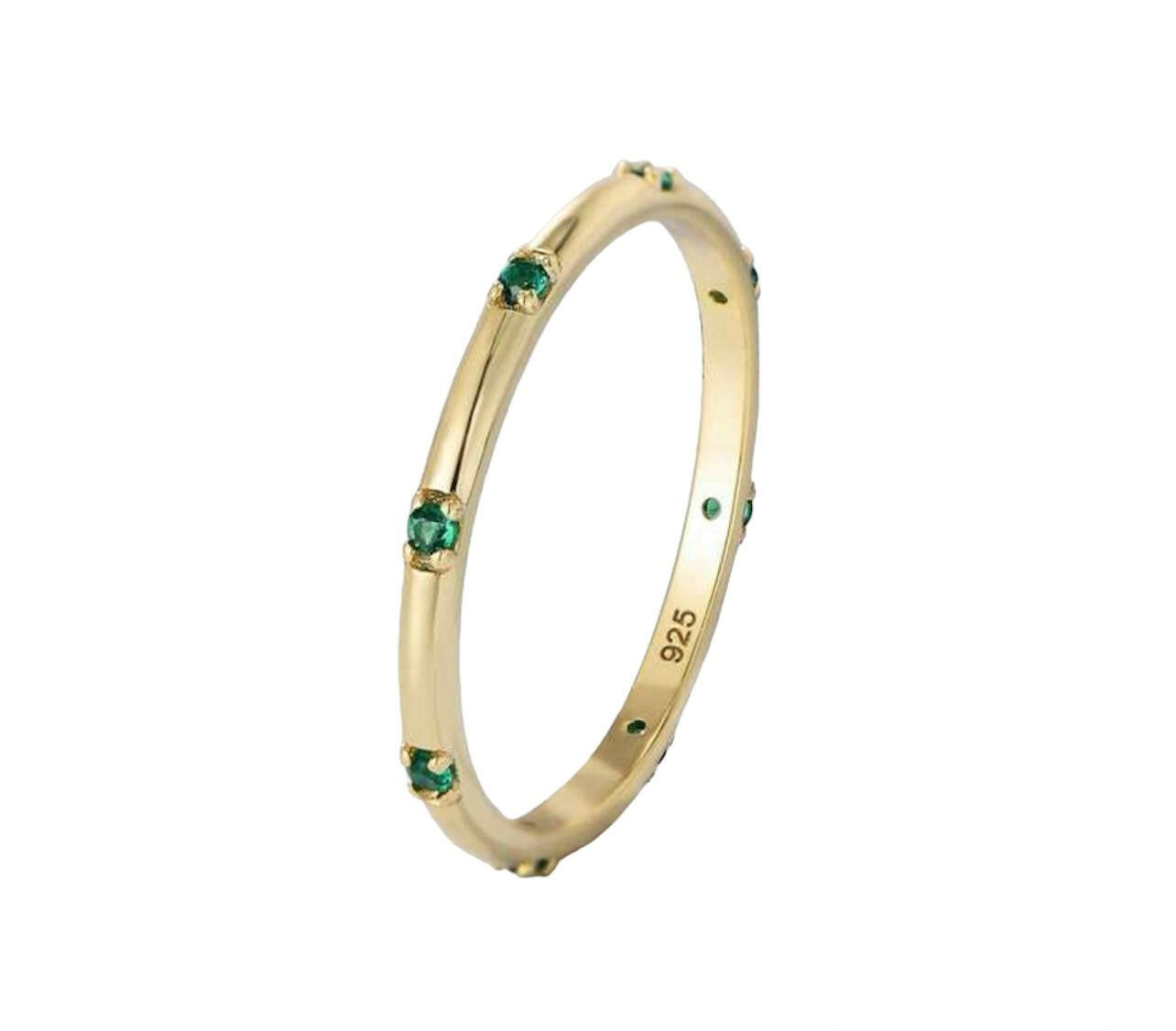 925 Silver Gold-plated Small Green Cubic Zirconia Ring