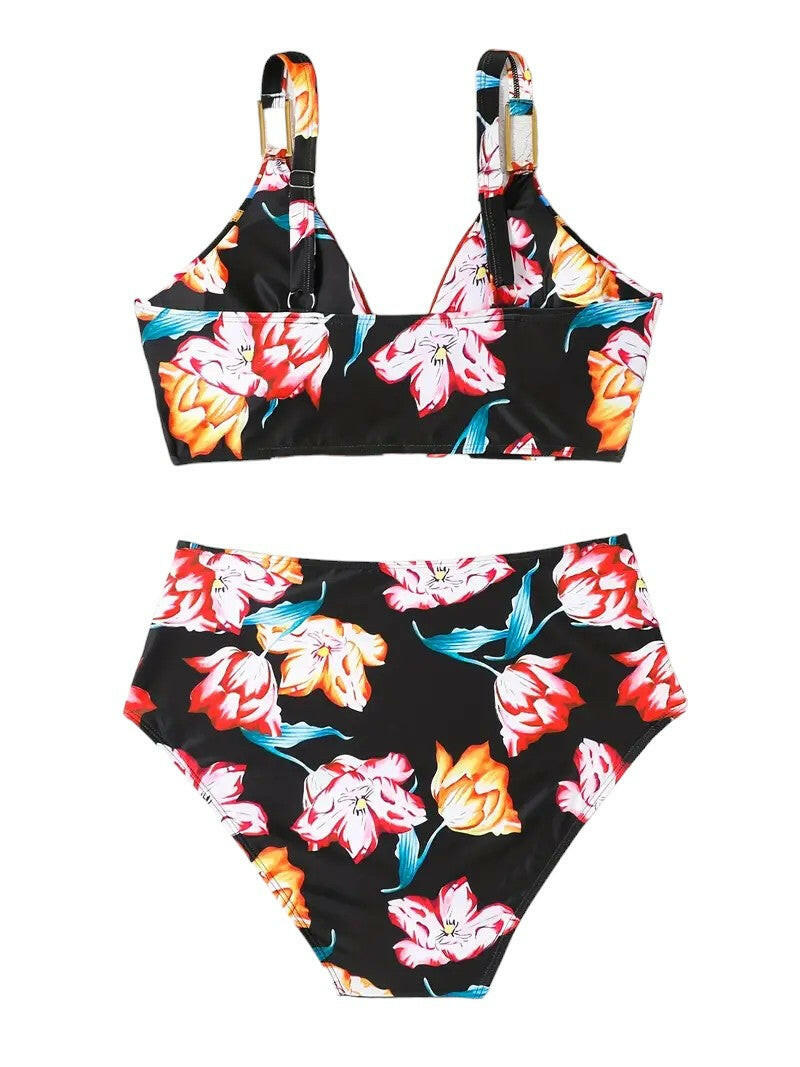 Floral & Chain Print Plus Size  Swimwear