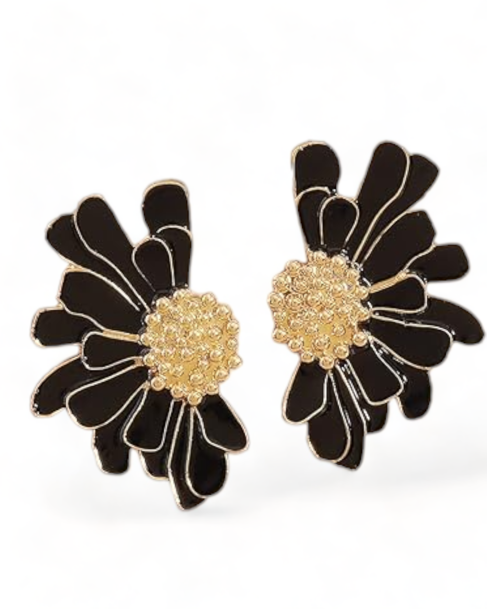 Black Flower Decor Stud Earrings