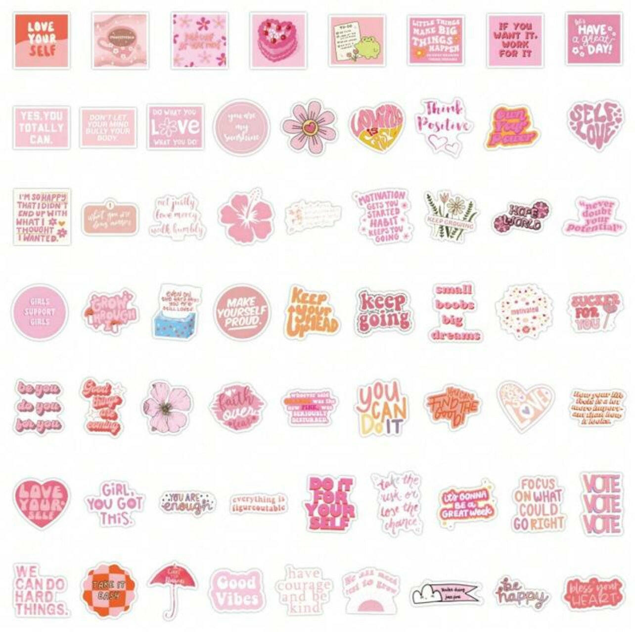 60PCS Pink Inspirational Stickers