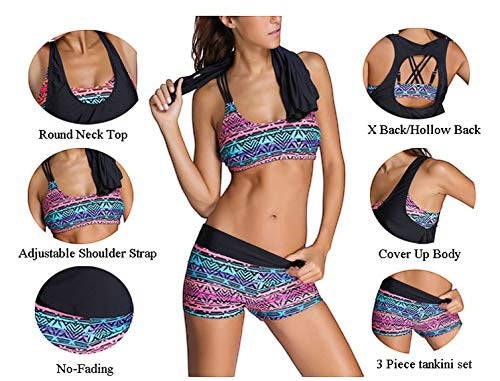 Plus Size Multicolor Sports Bra Tankini Swimsuit with Black Vest