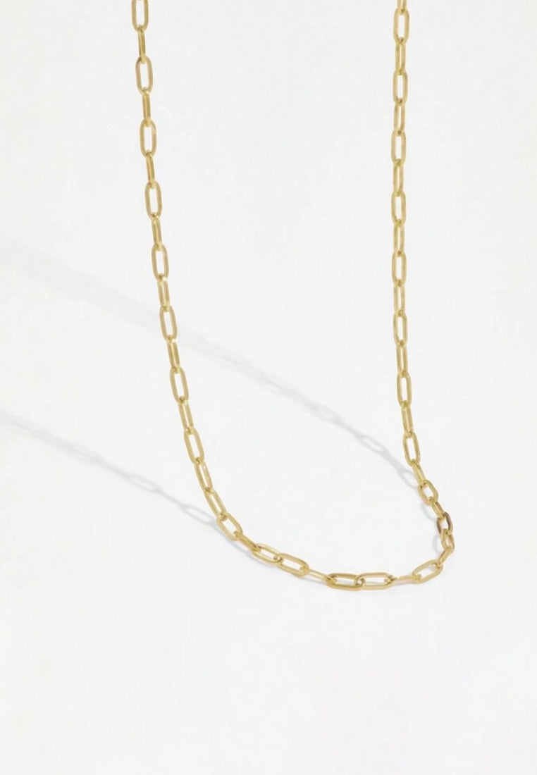 S925 Sterling Silver Paper Clip Plain Chain Plated 14K Gold Necklace