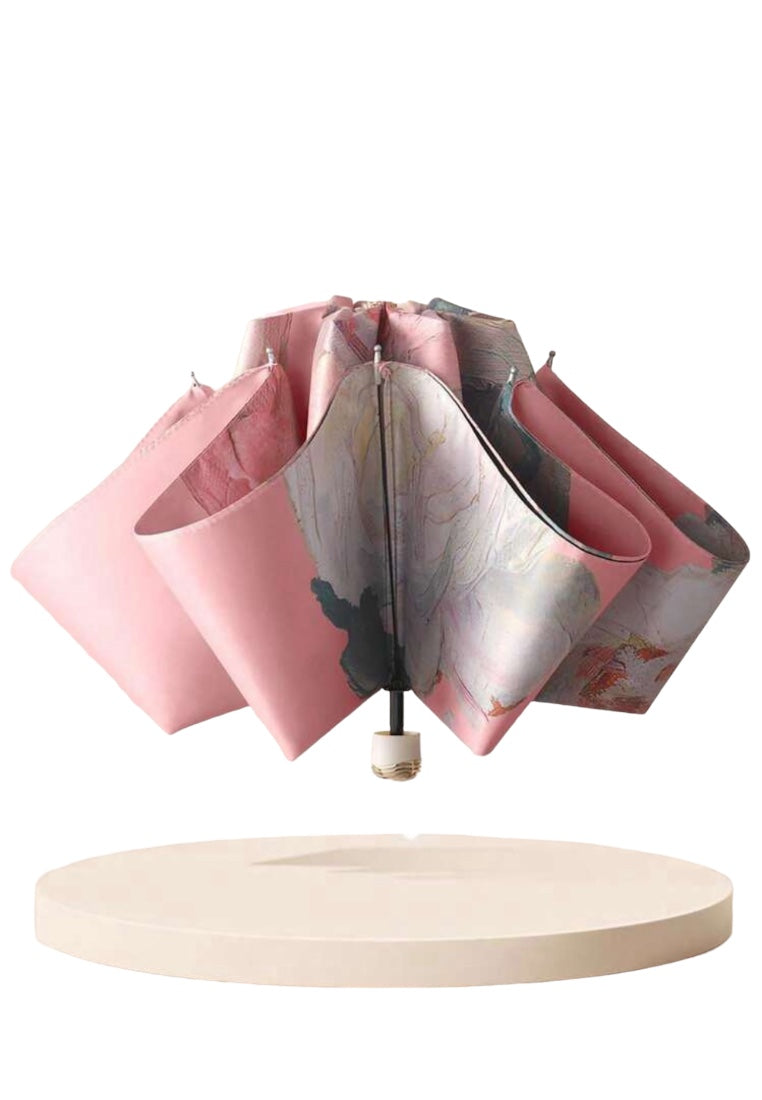 Pink Double-Layer Printed Flower Umbrella