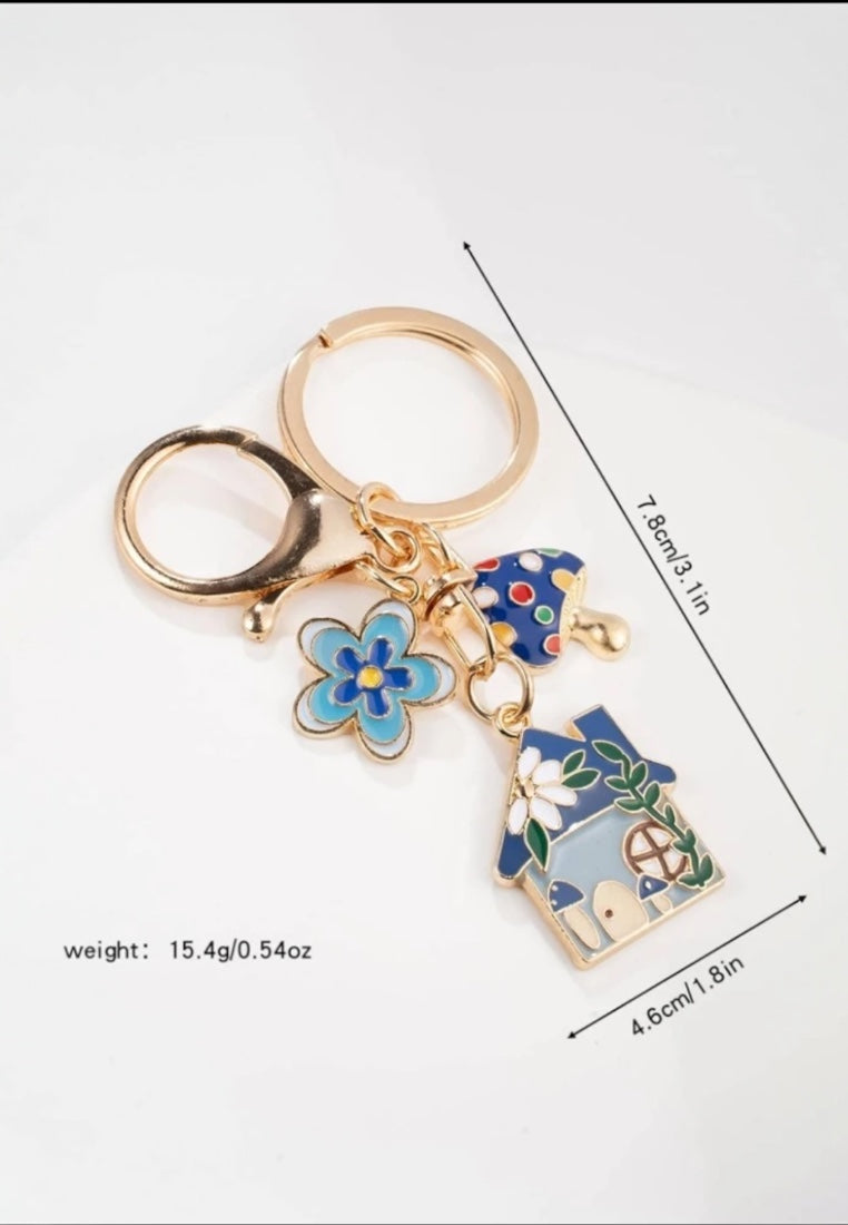 Blue Mushroom Home Charm Keychain