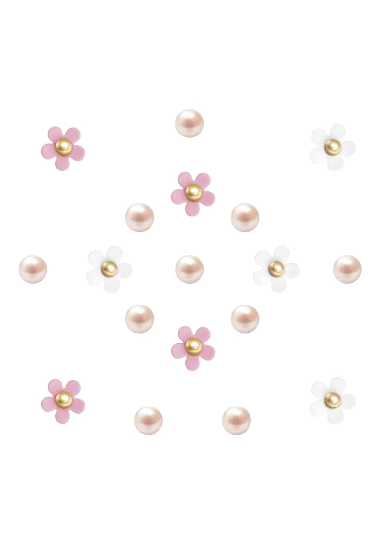 18pcs White & Pink Cute Daisy Flower & Pearl Shoe Decoration