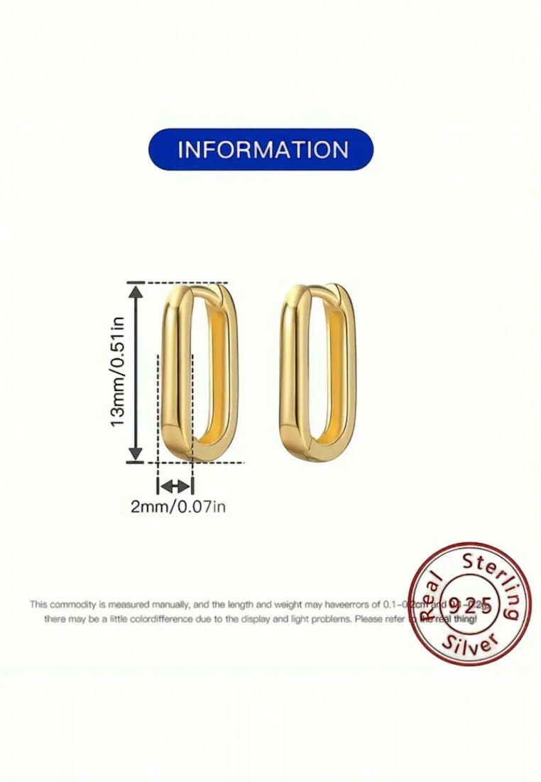 925 Sterling Silver Gold Hollow Rectangle Hoop Earrings