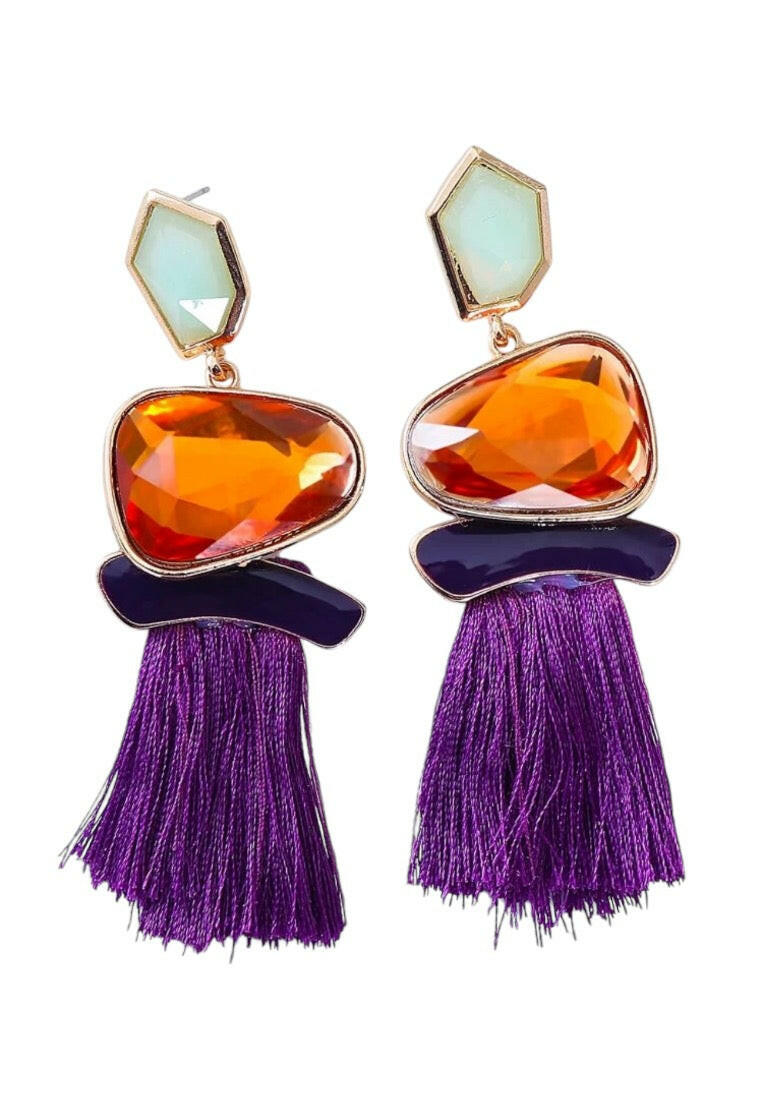 Purple Resin Tassel Earrings