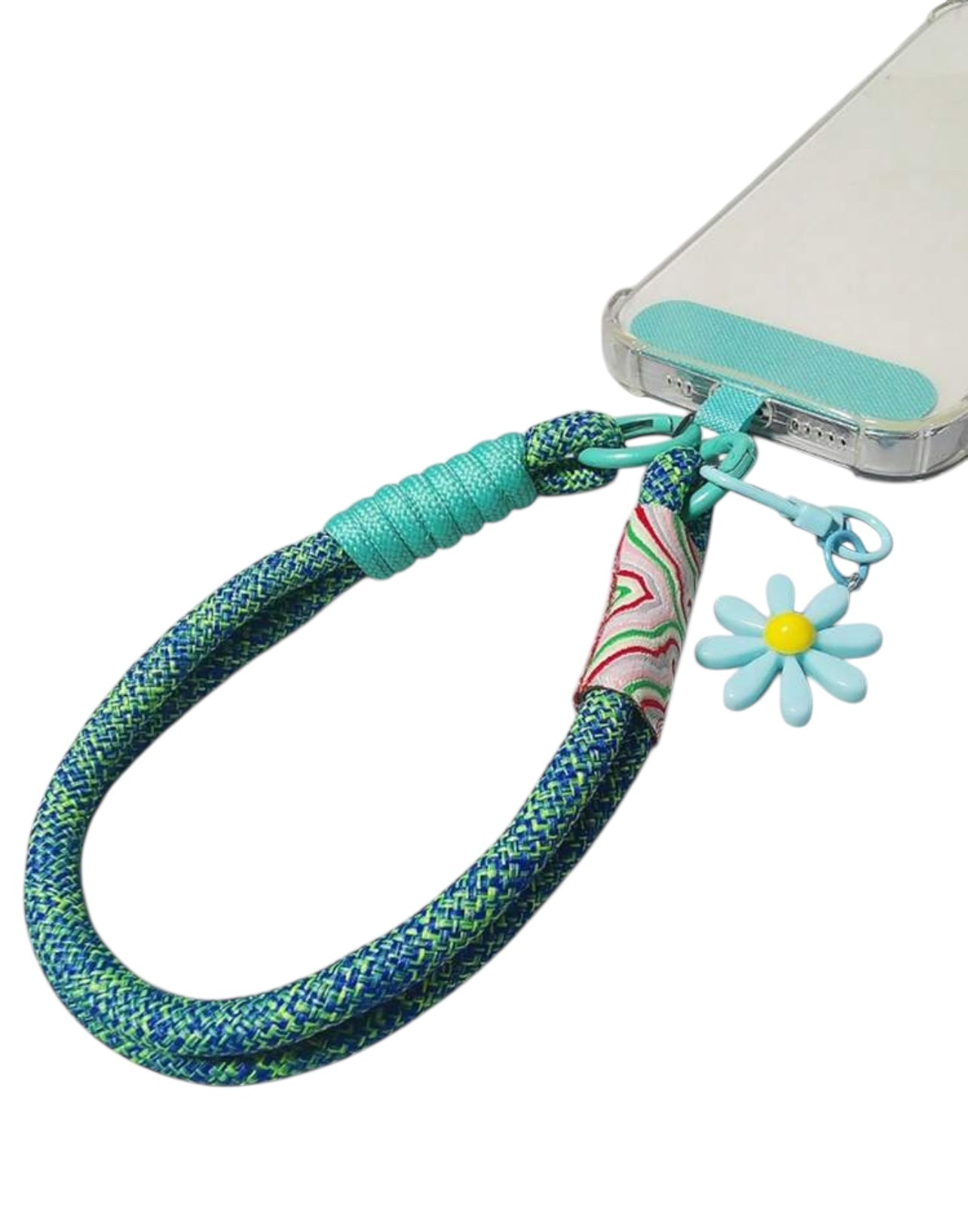 Blue Woven Strap And Daisy Details Wristband Phone Lanyard