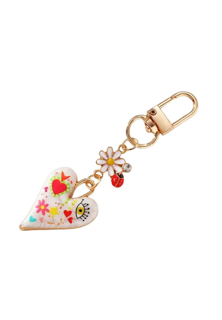 Heart-Shaped Alloy Keychain with Nature Charms