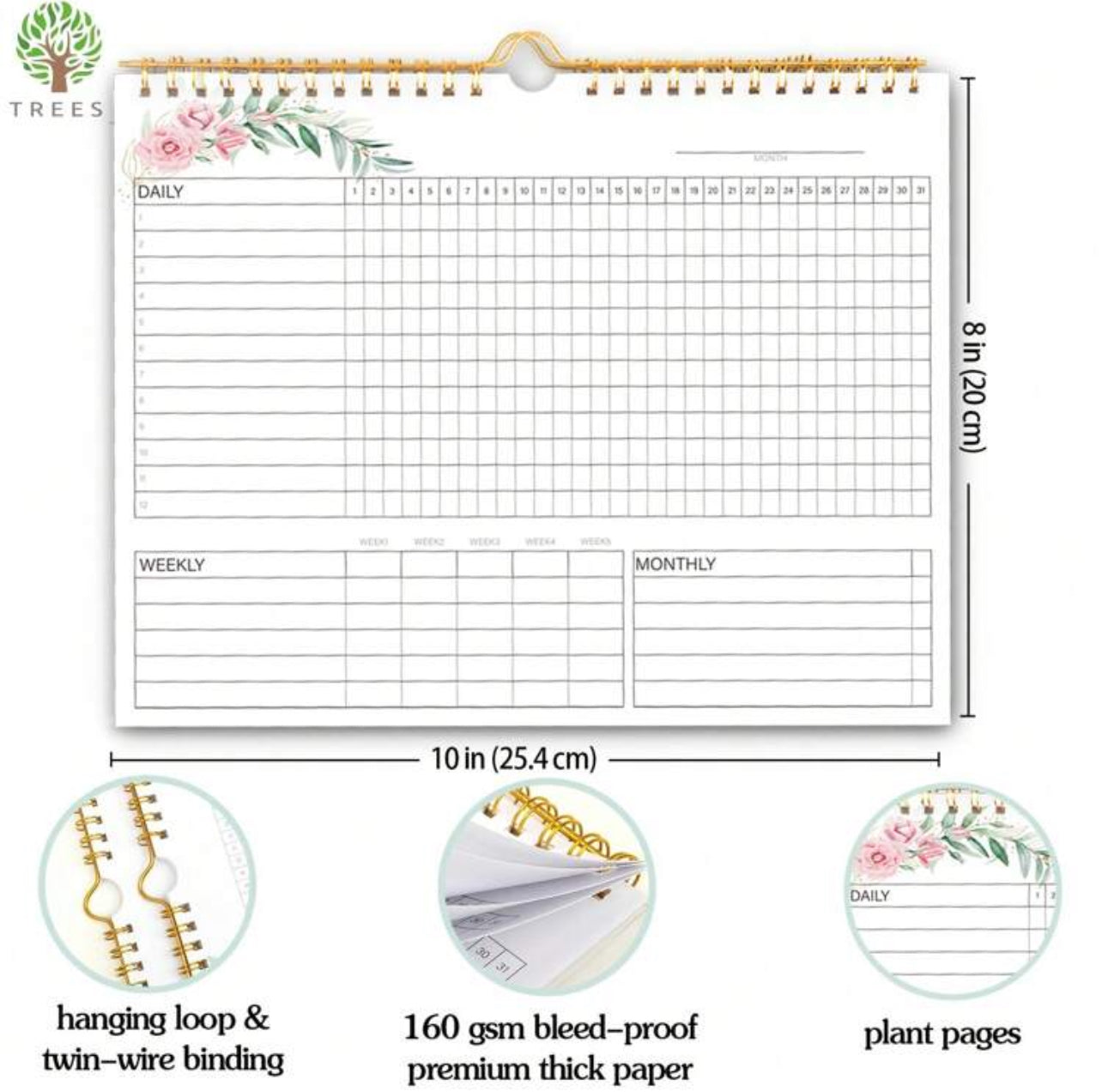 Habit Tracker Calendar Spiral Binding Habit Journal with 12 Different Plant Pages
