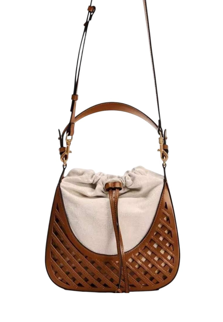 Rhombus Hollow Canvas Handbag