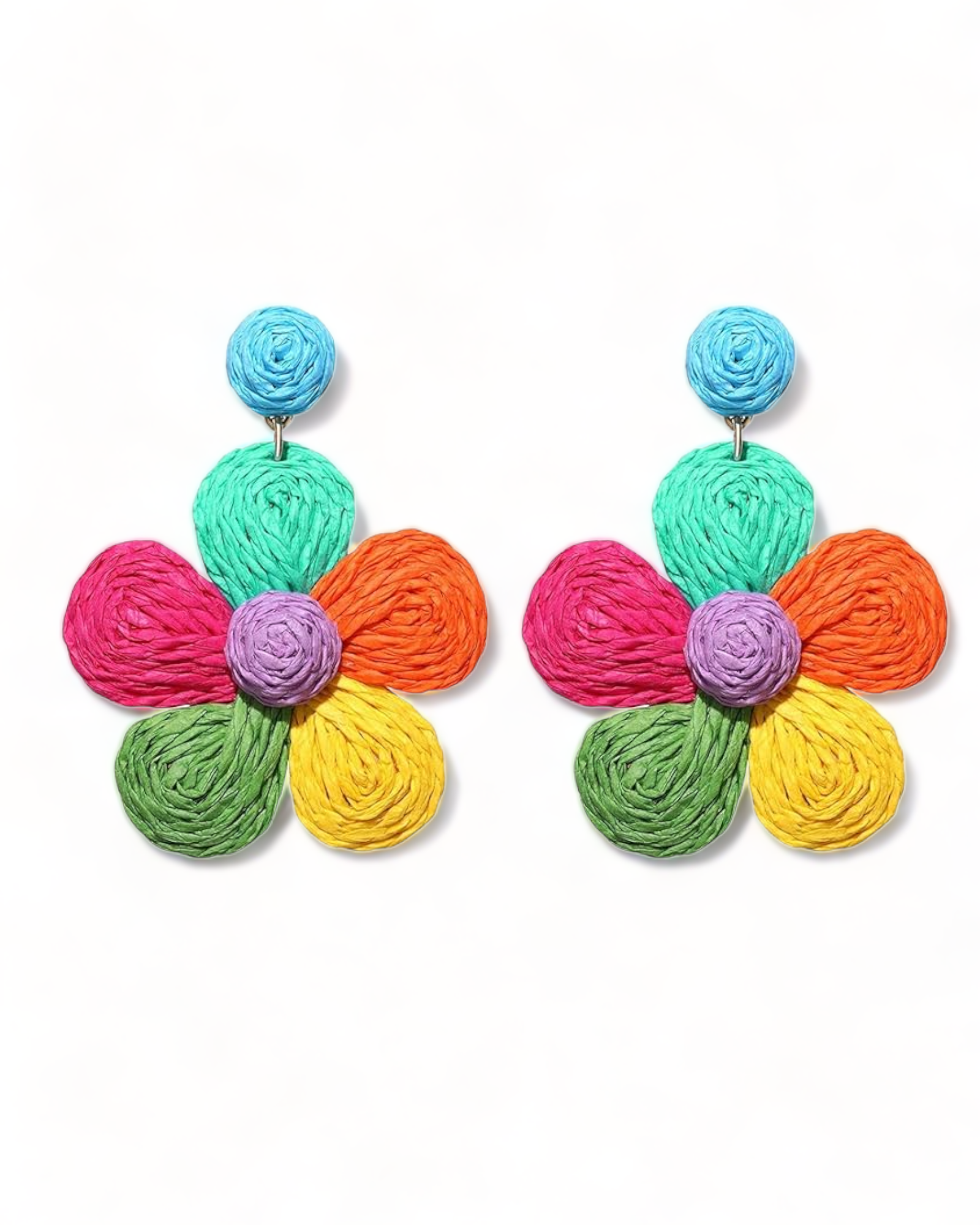 Straw Flower Drop Earrings