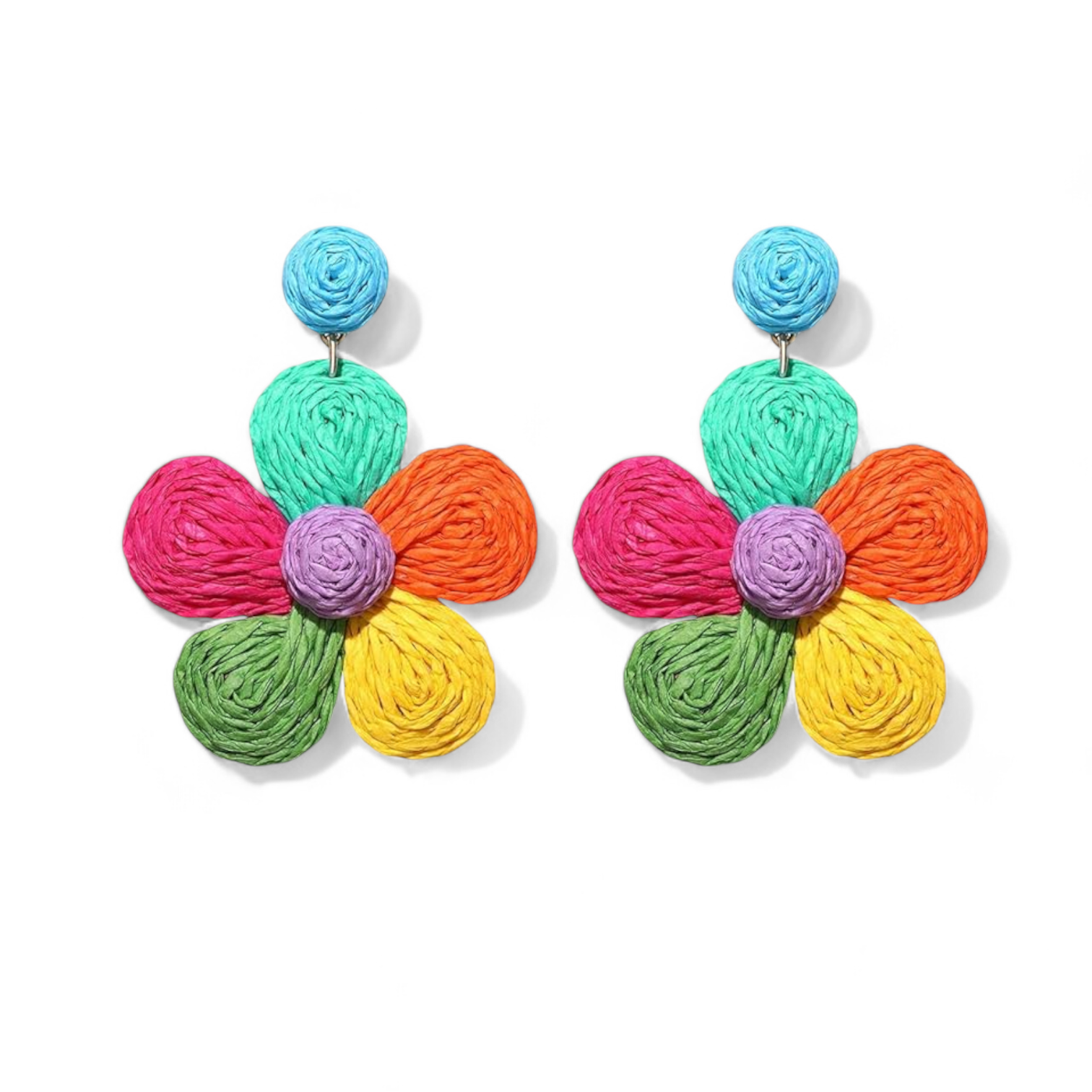 Straw Flower Drop Earrings