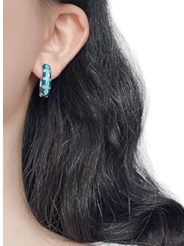 Blue Flower Pattern Enamel Copper Earrings