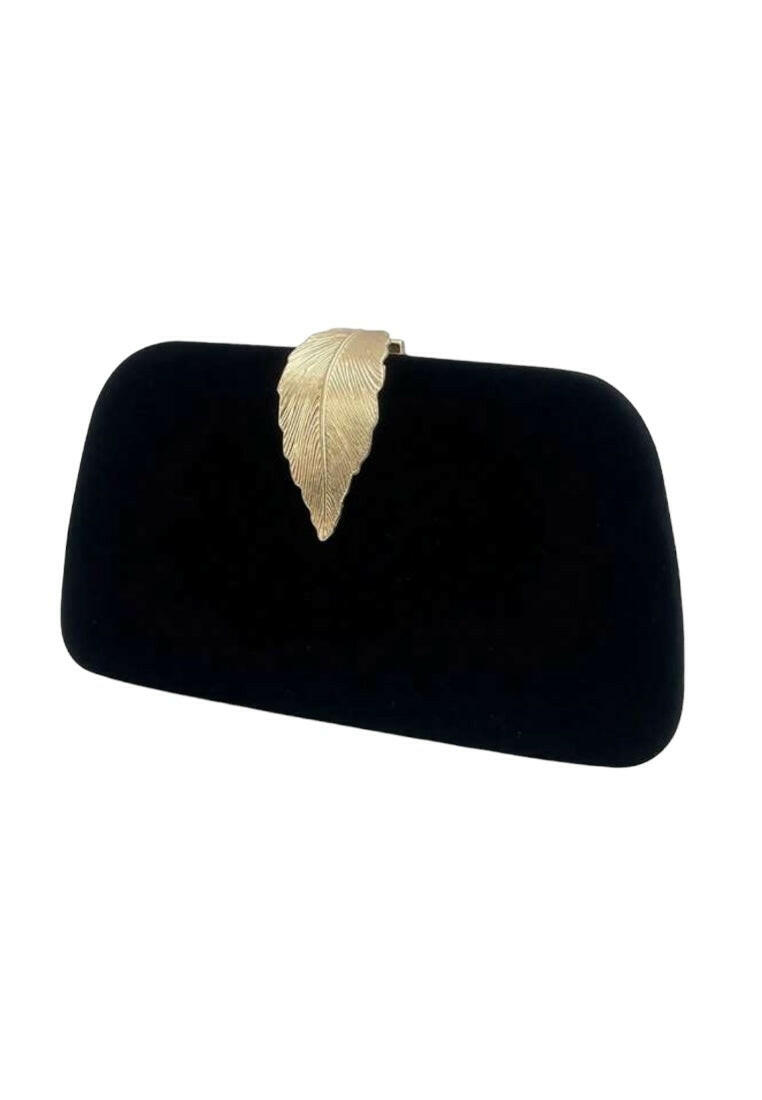 Black Evening Clutch with Elegant Golden Leaf Design Bag