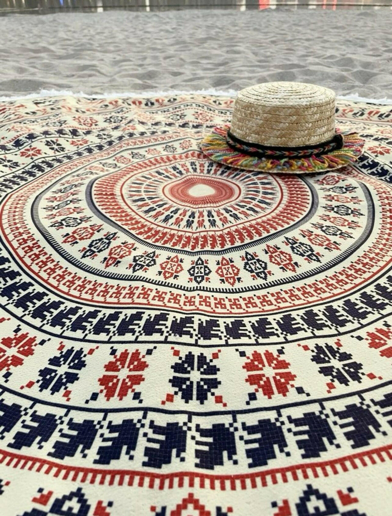 Boho Allover Print Tassel Trim Beach Blankets