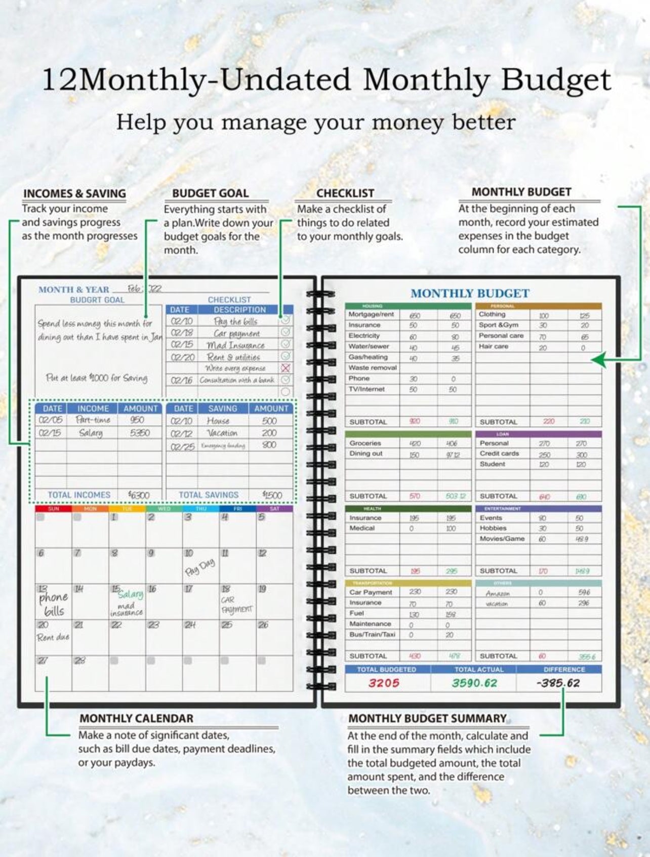 Simple Multi-purpose Budget Checklist Spiral Planner