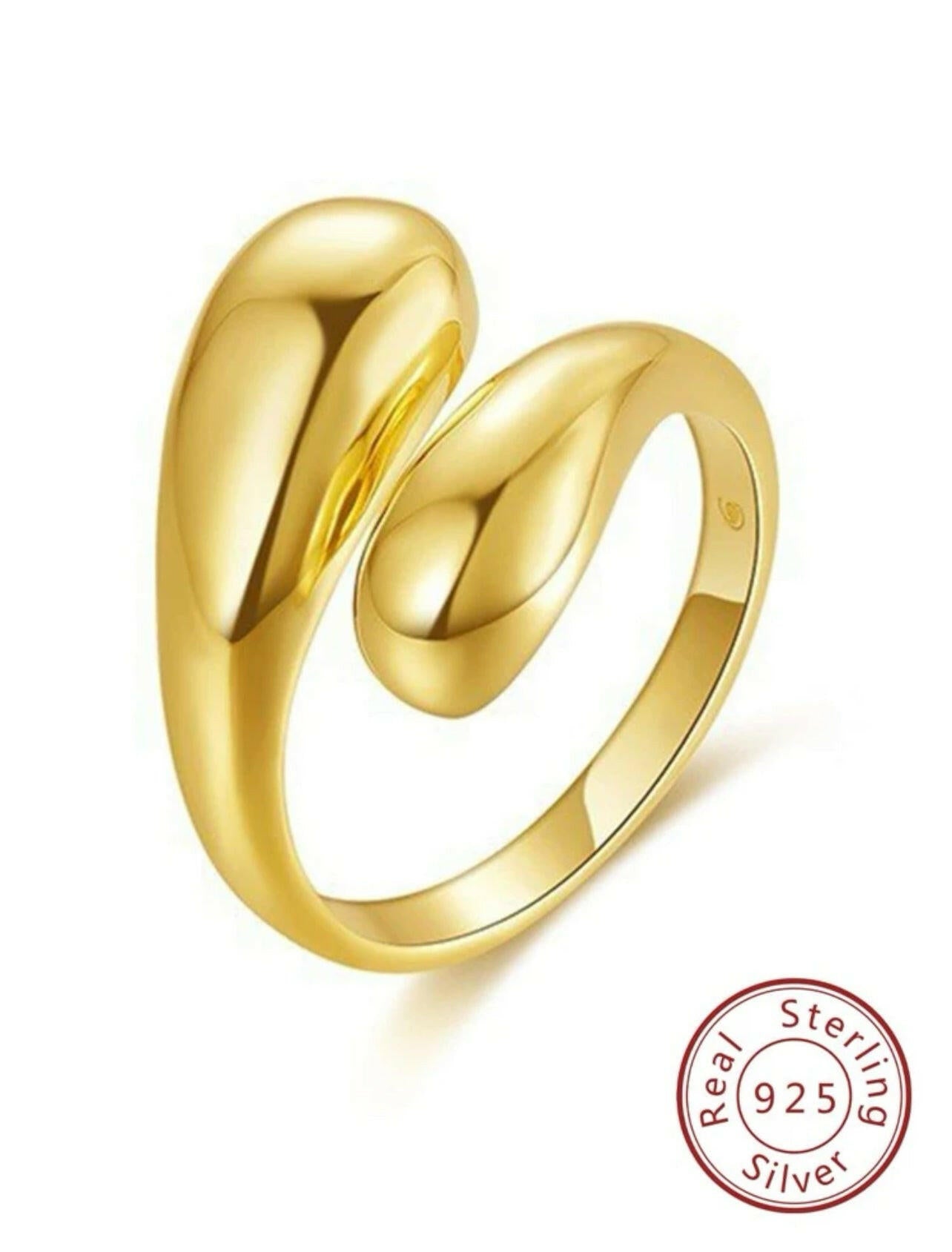 925 Sterling Silver Gold Water Drop Rings