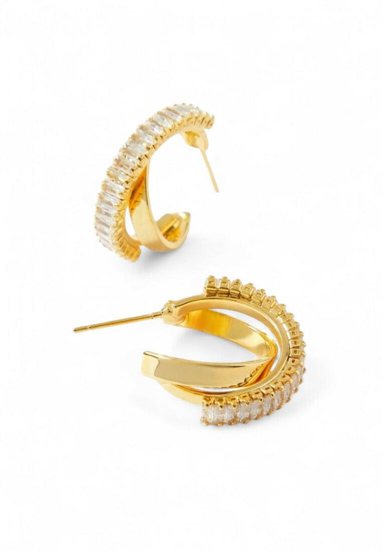 Gold-Plated Criss Cross Rhinestone Earrings