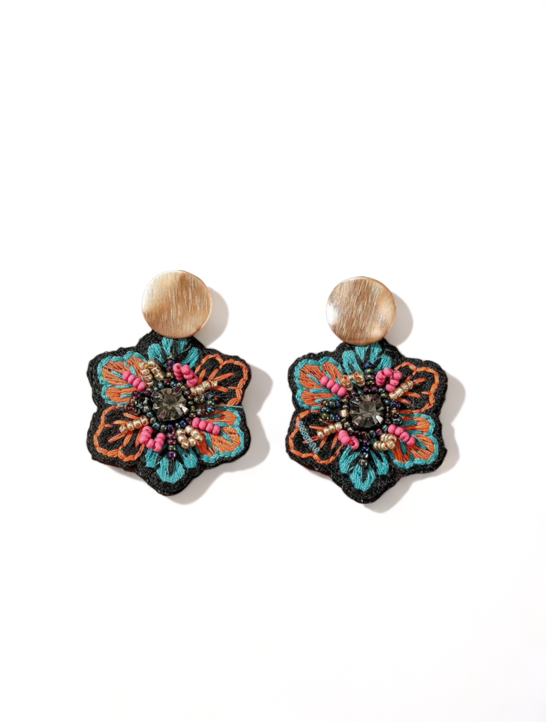 Beaded Flower Charm Drop Earrings