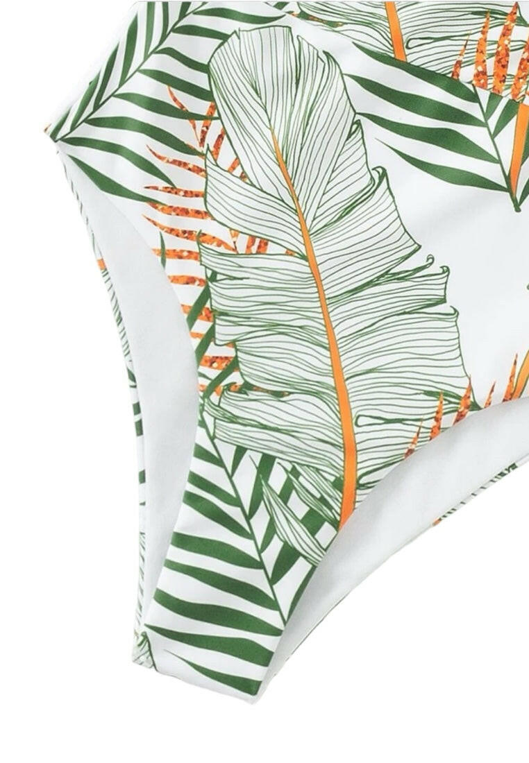 Leaf Print Ruched Knot Front One Piece Swimsuit