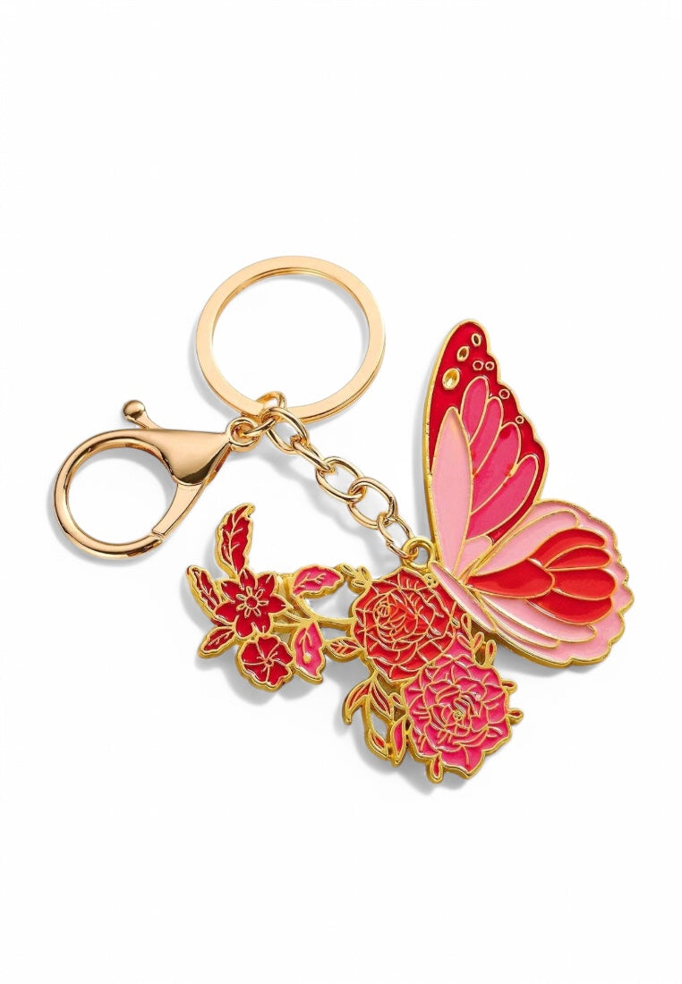 Pink Floral Butterfly Keychain