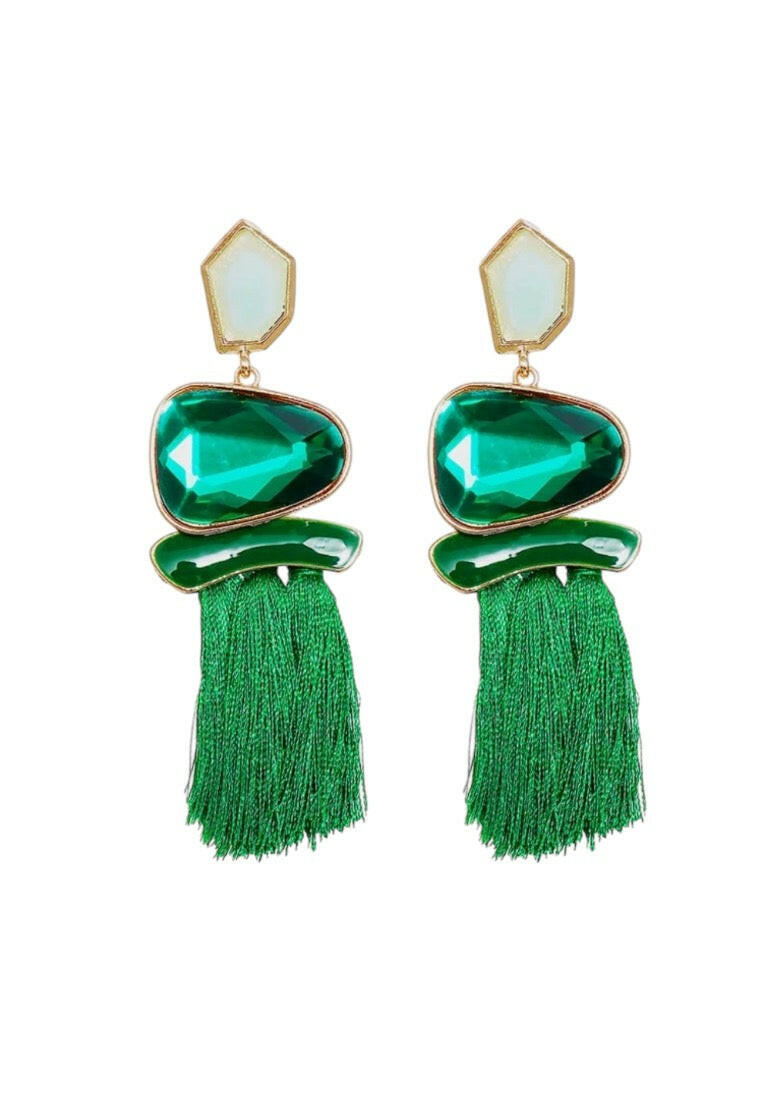Green Tassel Decor Drop Earrings