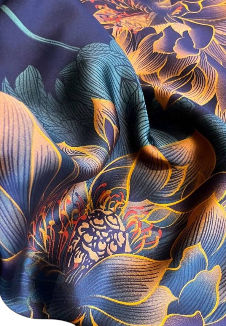 Navy Blue Floral Printed Scarf