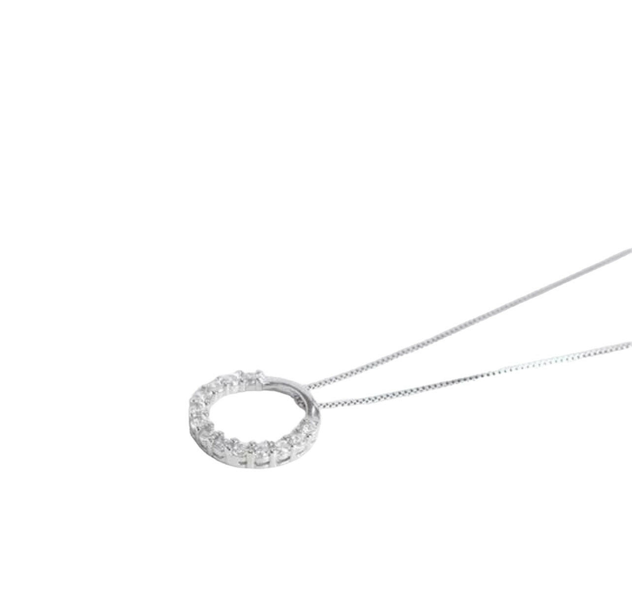 925 Sterling Silver Inlaid Circle Pendant Necklace