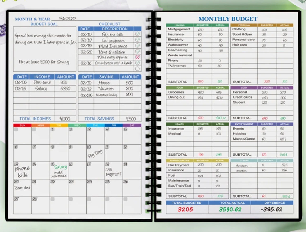 Simple Multi-purpose Budget Checklist Spiral Planner