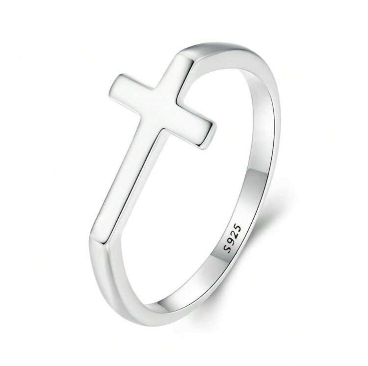 S925 Sterling Silver Faith Cross Charm Ring