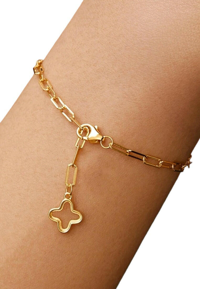 925 Silver Chain Bracelet With Hollowed Clover Pendant