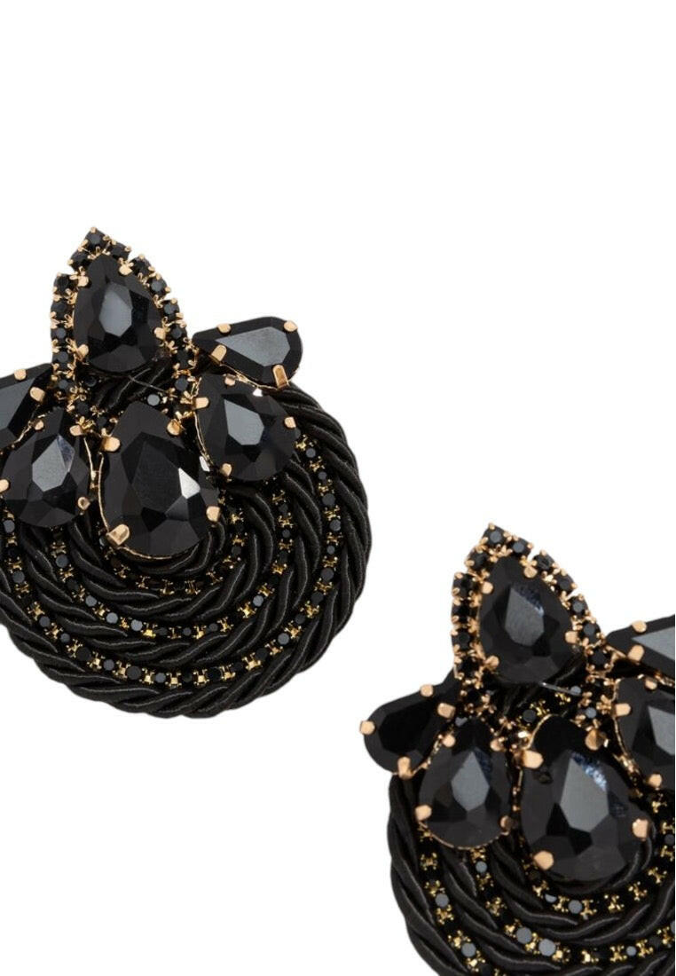 Black Rhinestone Decor Stud Earrings