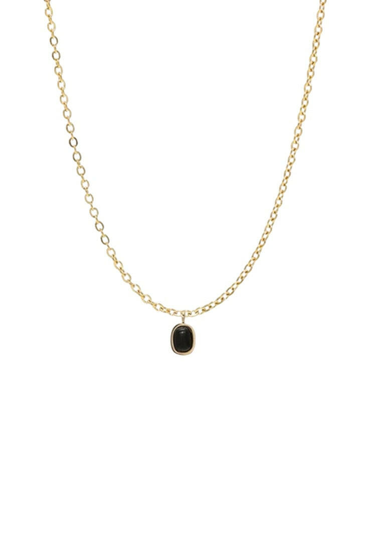 S925 Sterling Silver Gold Plated Square Black Pendant Necklace