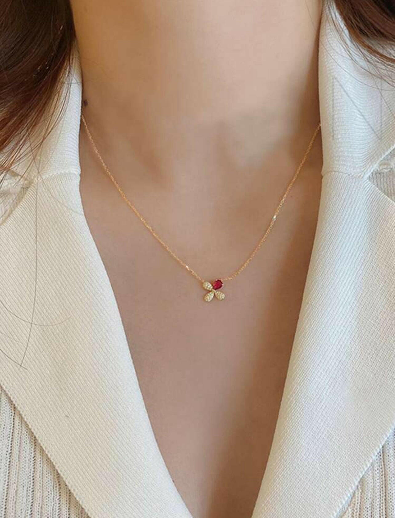 925 Sterling Silver four-leaf clover clavicle chain necklace