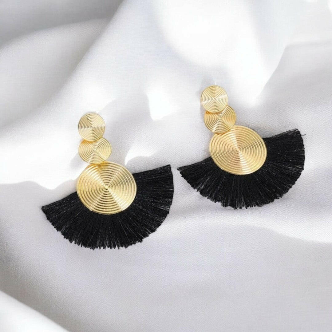 Geometric Circle & Tassel Dangle Earrings