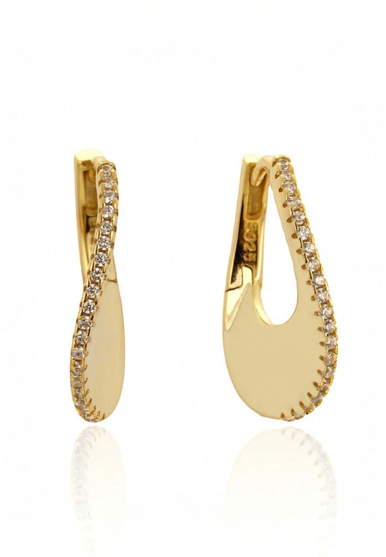 S925 Sterling Silver CZ Pave U-Shaped Hoop Earrings